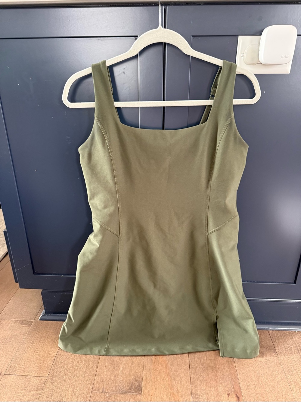 Abercrombie & Fitch Olive Square-Neck Midi Dress